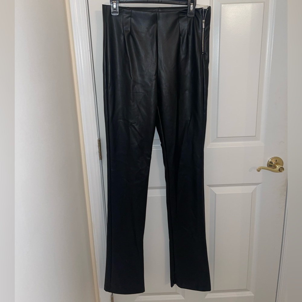 ZARA Zip  High Waist Faux Leather Leggings Pants Black Size L-Tall NWT
